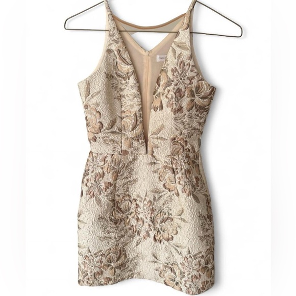 Dress the Population Dresses & Skirts - Dress the Population Floral Beige Jacquard Mini Dress